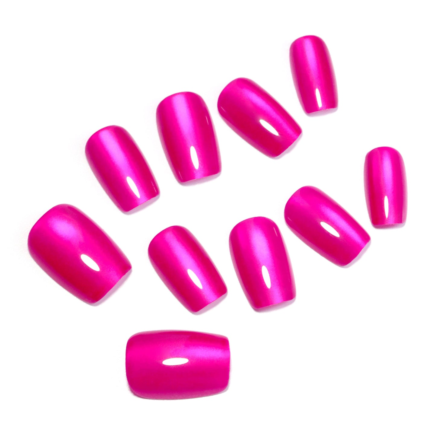 Rose red solid color cat eye pads wholesale short trapezoidal sub-size 10 pcs high-end nail art|365nails