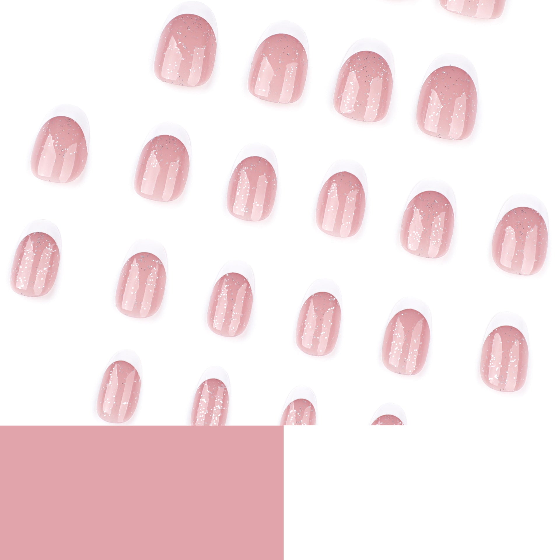 Uñas postizas francesas clásicas, sencillas, con borde blanco, cortas, ovaladas, con purpurina, tabletas para decoración de uñas. ¡Venta al por mayor! 365nails