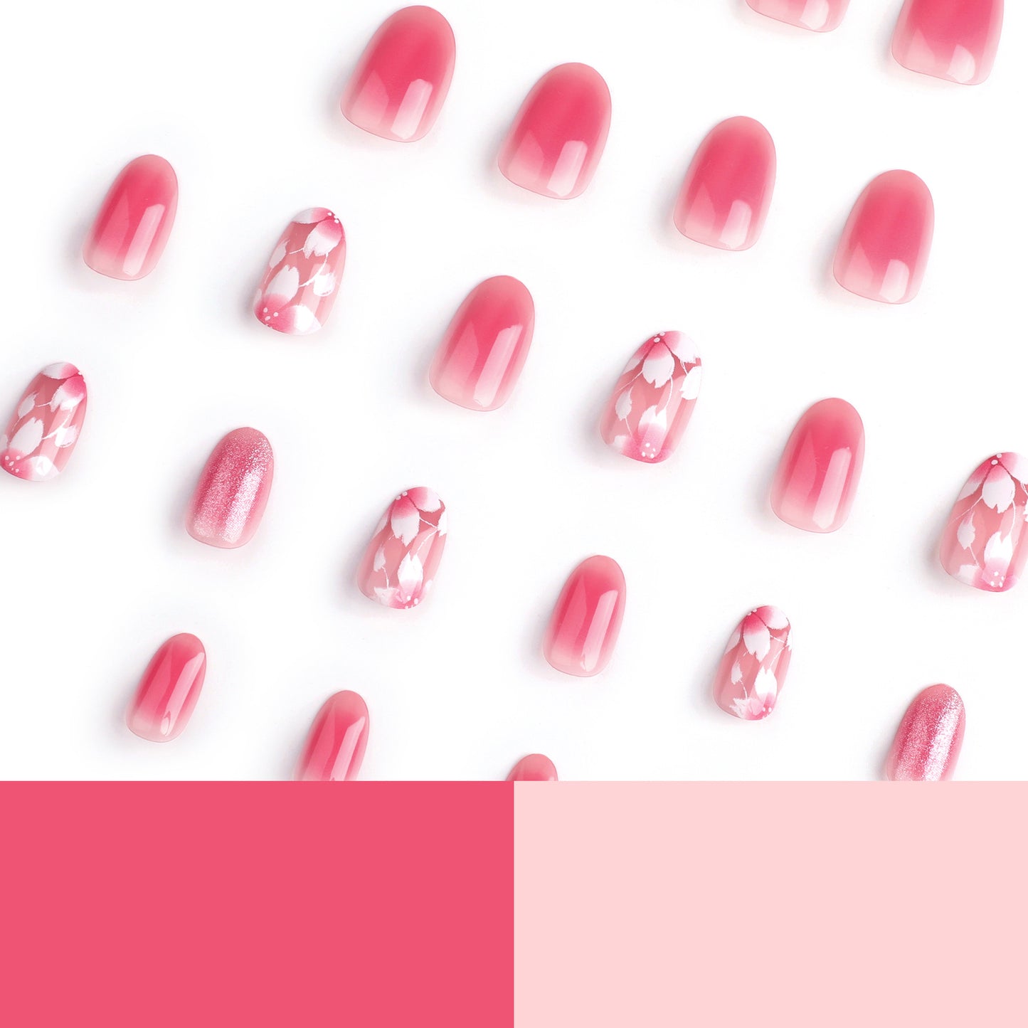 Almofadas para unhas postiças, blush, glitter rosa, unhas postiças, flores brancas, estilos curtos, almofadas para unhas postiças com vento, usando armadura|365nails