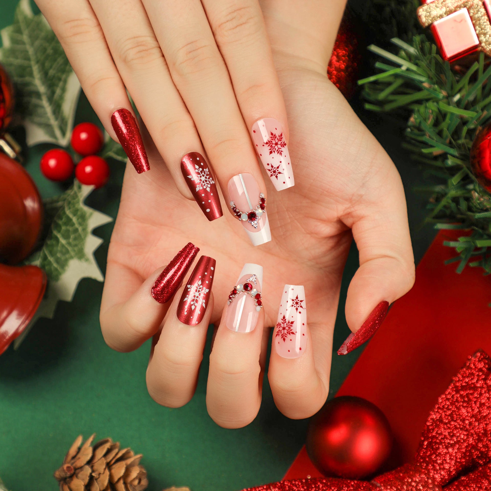 Uñas postizas, uñas postizas, uñas postizas, uñas navideñas, arte de uñas, colección terminada, parche para uñas, pegatinas para uñas, venta de fábrica | 365nails