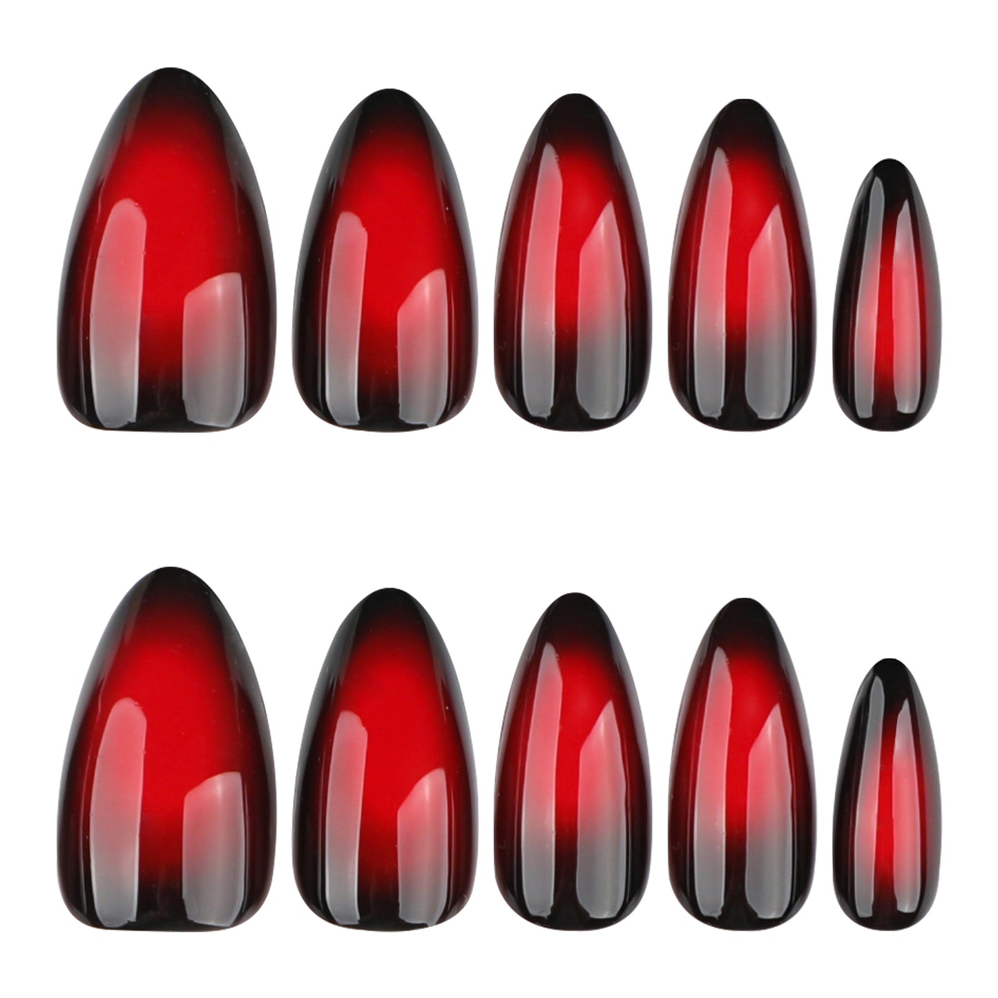 Y2K Cool Spicy Red Smudge Contrast Short Almonds press-on nails