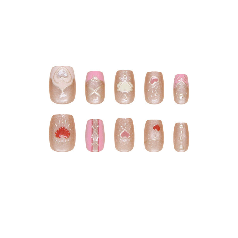 Nail Tips prefabricated nail press on nails Sweet removable cat eye pink peach heart nail piece Short T nail patch |365nails
