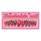 Red-Black Flame Press-On Nails | Stiletto | Handmade with Silver Cross & Planet Charms