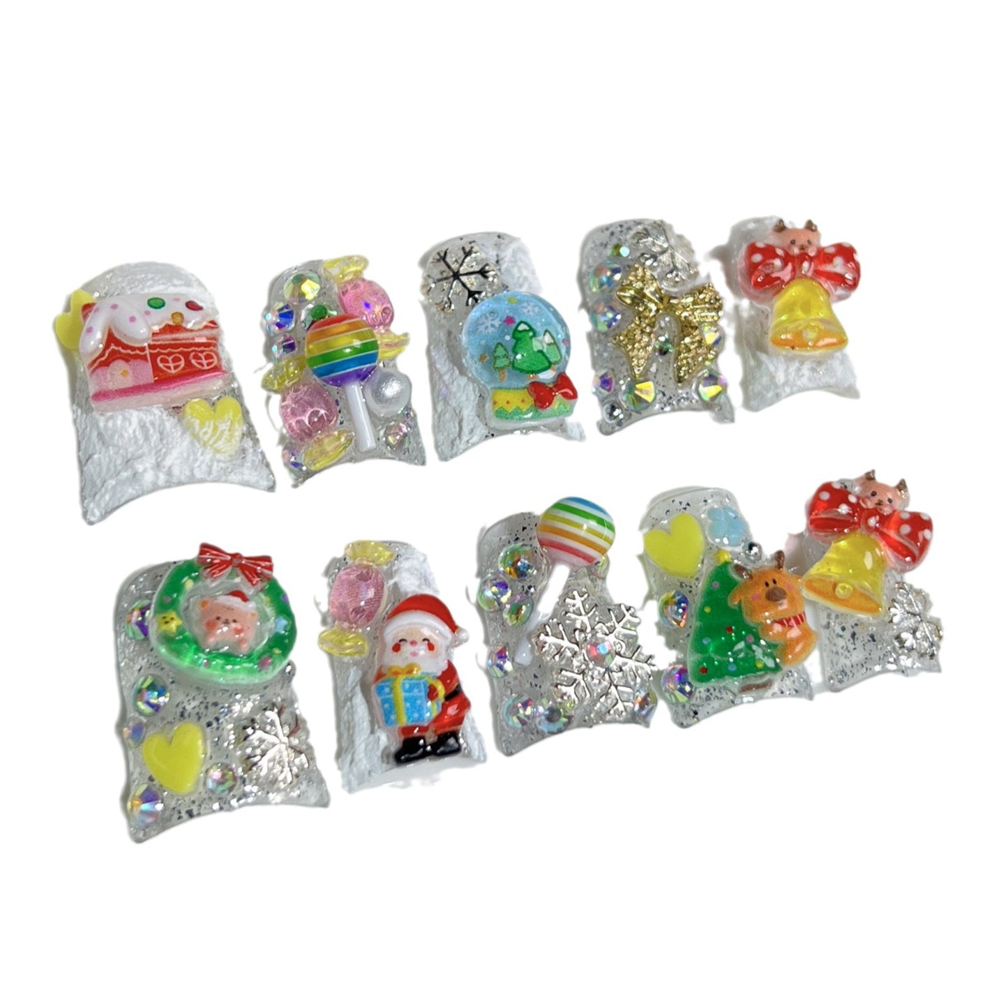 Handmade Press-on Nails Cute Small Fresh Christmas Nail Patch Christmas Tree Duckbill Shape Nail|365nails