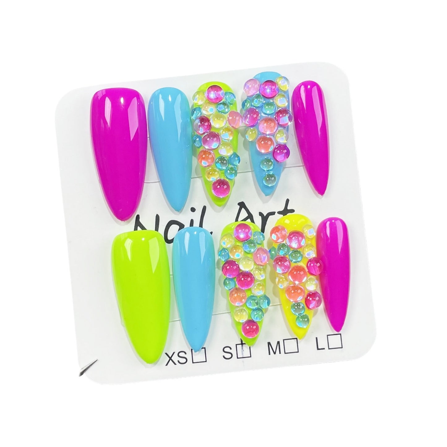 Parche adhesivo para uñas de punta larga estilo Spice Girl, fluorescente, hecho a mano, con colores contrastantes, venta al por mayor | 365nails