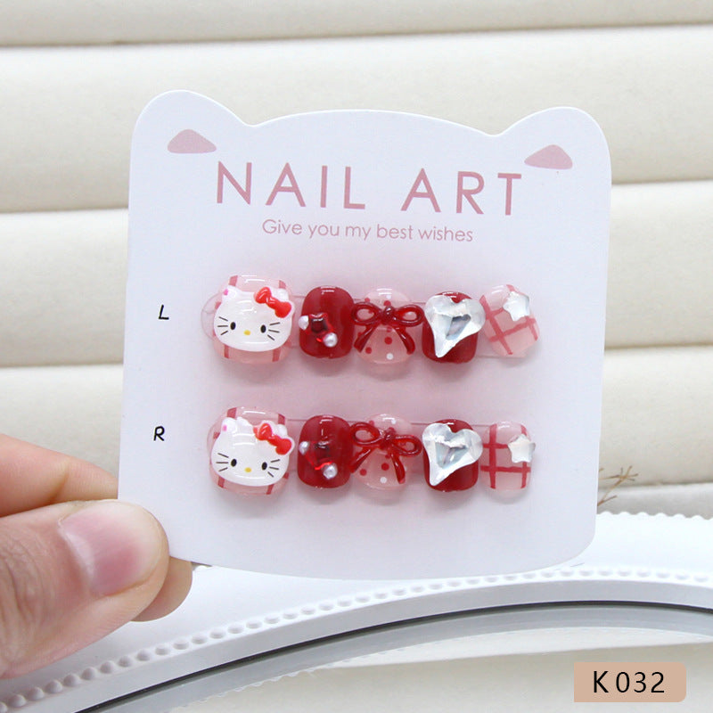 Polka dot striped cute cat sparkle love stars pearl sweet playful fake nails kids nails|365nails