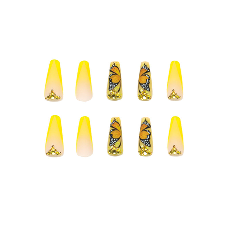 Wearing armor Premium yellow beveled French wearing armor Butterfly rhinestone fake nail piece Wholesale nail piece, wearing armor|365nails