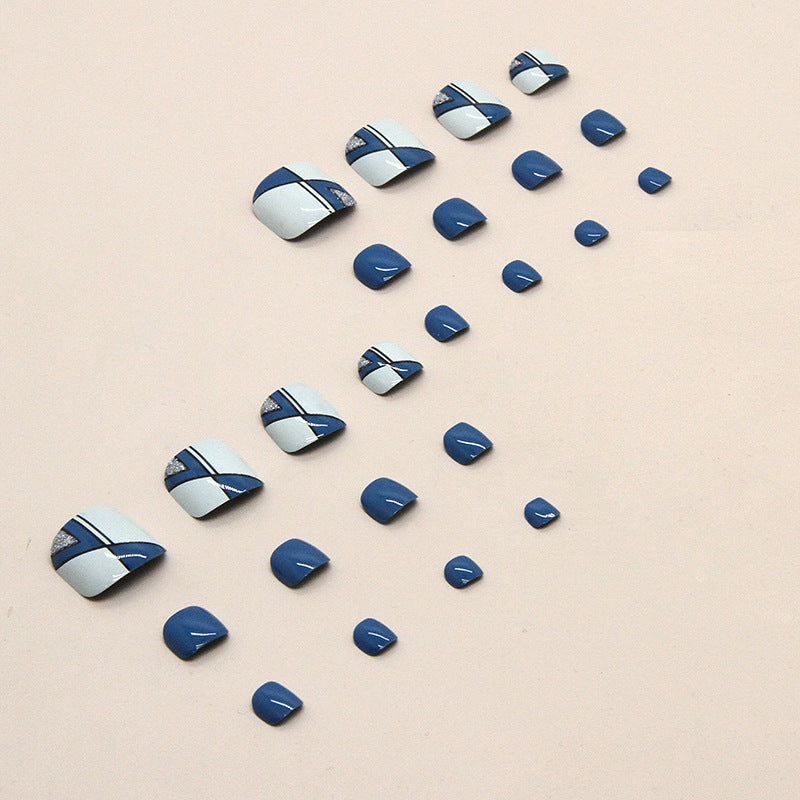 Coleção irregular azul-marinho simples e fresca, unhas postiças listradas, unhas postiças postiças, unhas postiças postiças, peça de nail art para unhas postiças|365nails