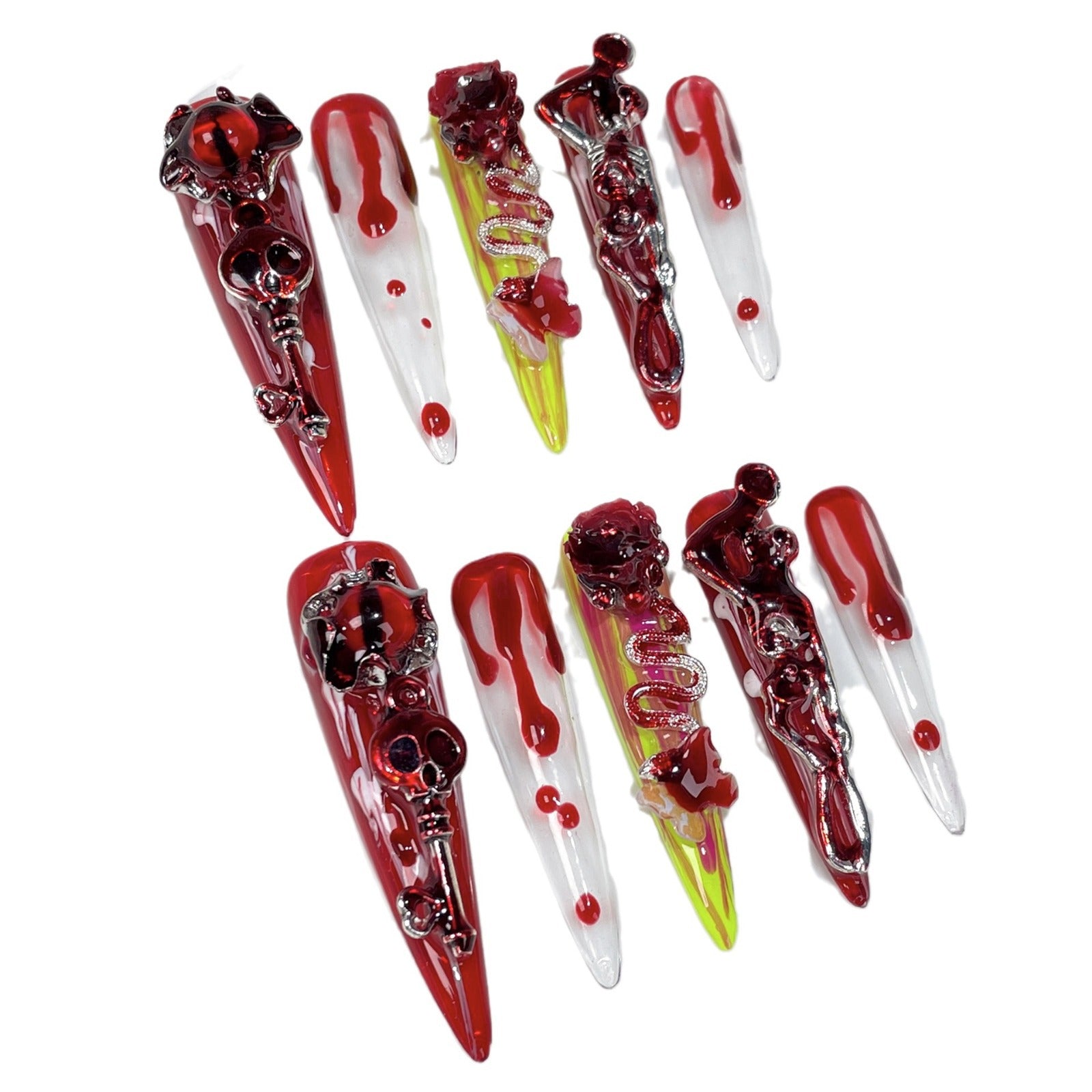 Unhas postiças artesanais estilo gótico escuro vento sangue rosa fresco picante ponta longa unhas postiças 365nails