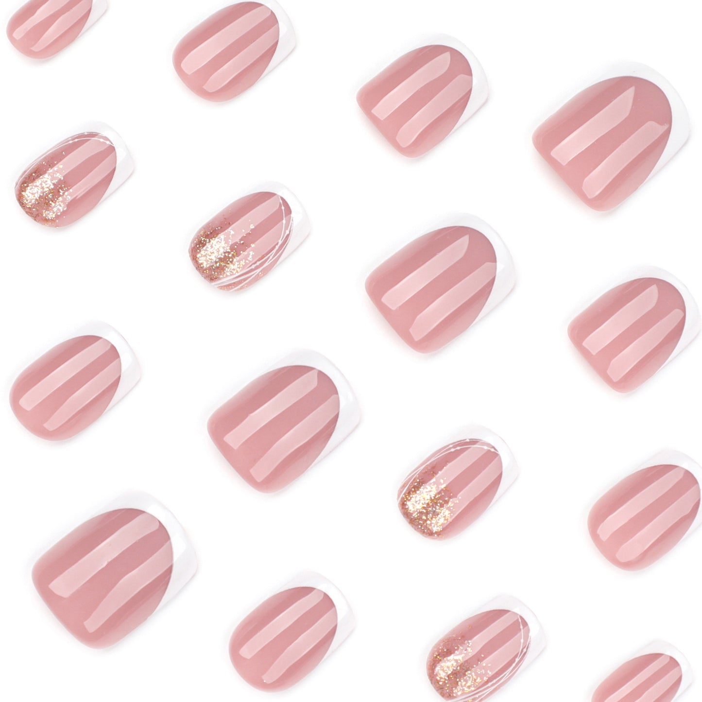 Simple French White Butterfly Gold Glitter Square press-on nails