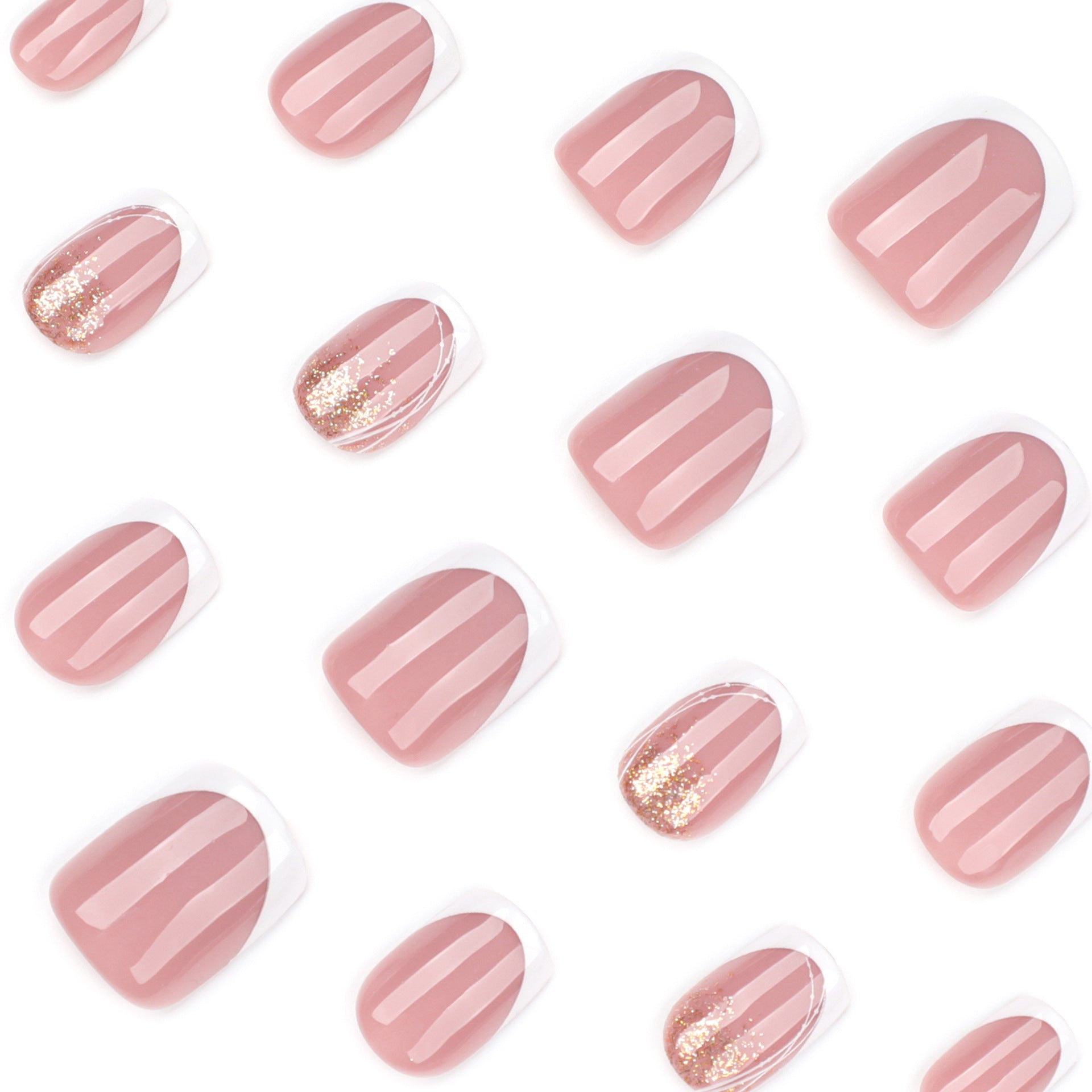 Simple French White Butterfly Gold Glitter Square press-on nails