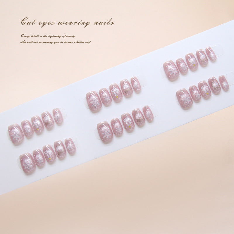 Nail Tips prefabricated nail Christmas snowflake atmosphere cat eye girl fashion versatile autumn and winter manicure removable 30 pieces|365nails