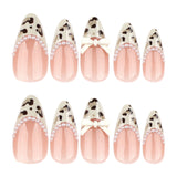 Almond French Leopard Print Short Pearl Bow press-on nails