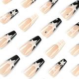 Unhas postiças com estampa de estrelas strass, unhas postiças pretas, amarelas, contrastantes, com fundo branco leitoso, francesas, unhas postiças|365nails