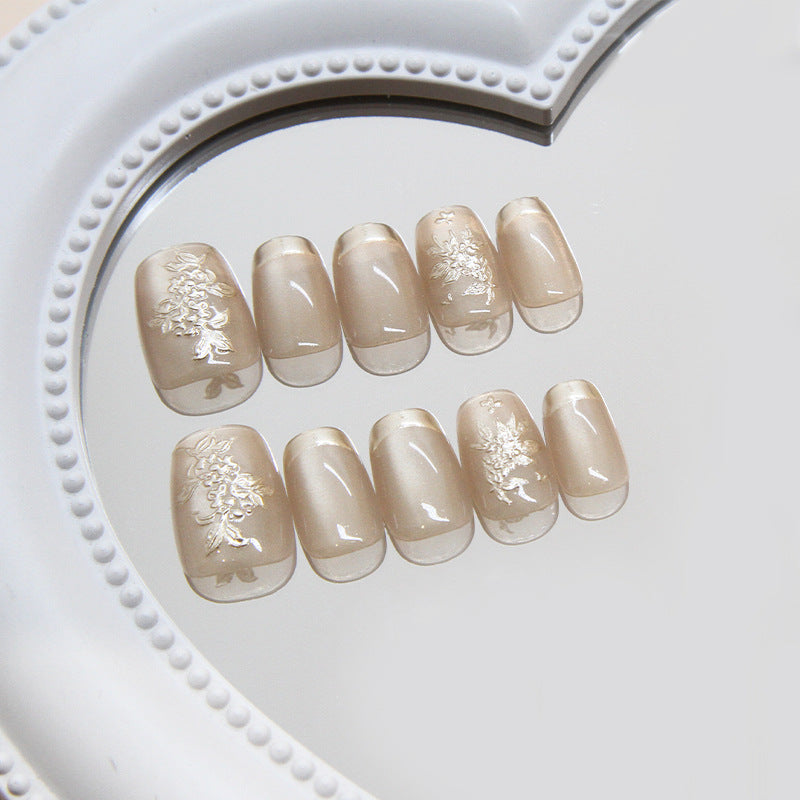 Pontas de unha pré-fabricadas, lindas unhas de pressão, outono dourado, osmanthus, perseguindo luz, olho de gato, unha tridimensional, remendo de unha curto em T |365nails
