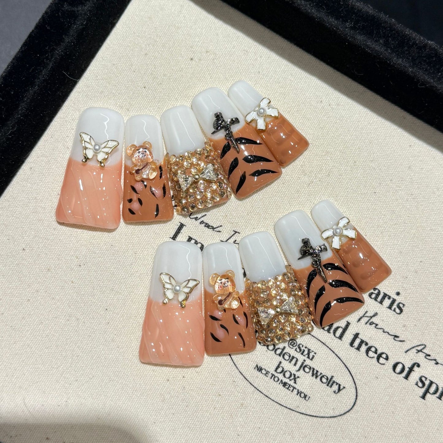 French Leopard Print Pure Handmade press on nails Spice Girl Wind Black Gold Explosive Advanced Sense Millennium | 365nails