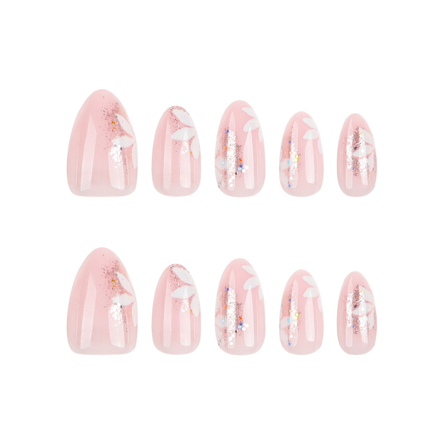 Simple Pink Wind Flower Glitter Film Short Press-on Nails |365nails
