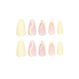 Unhas postiças manicure francesa fresca linha amarela rosa glitter unhas foscas peça unhas postiças unhas removíveis |365nails