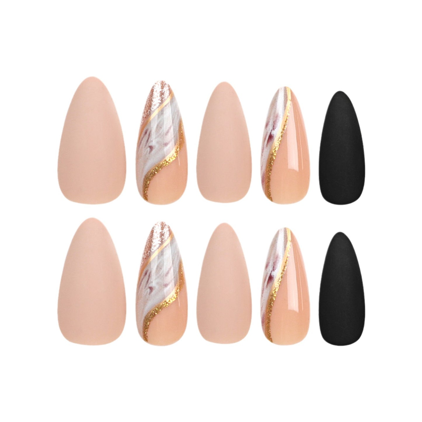 Uñas postizas con efecto dorado, efecto manchado, con brillo plateado, para otoño e invierno, con acabado mate y color sólido | 365nails