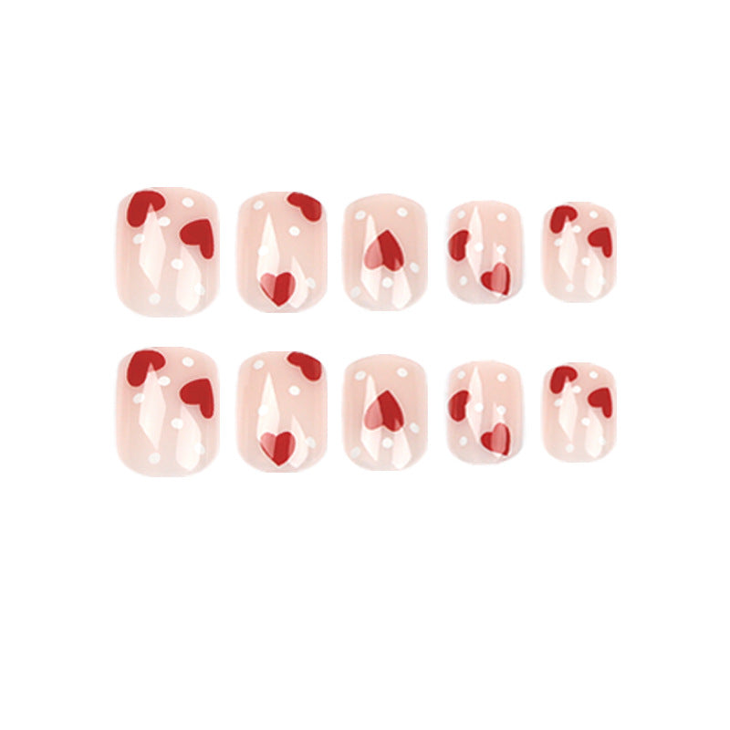 Patch de unha com bolinhas brancas e amor vermelho, atacado de nail art finalizada e removível |365nails