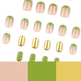 Fresh French Green 3D Gold Mirror Pink Short Square press-on nails