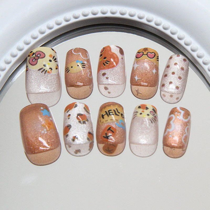 Pontas de unha pré-fabricadas, unhas fofas, desenho animado, animal, estrela, leopardo, amor, francês, pular, cor, olho de gato, remendo de unha versátil | 365nails