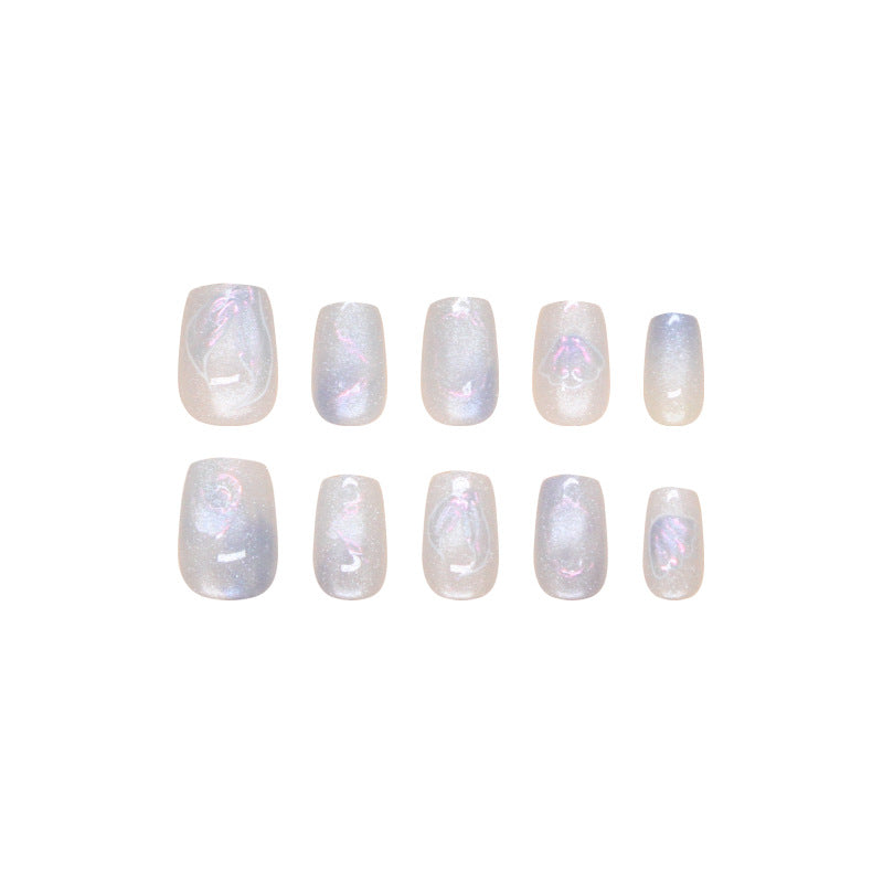 Puntas de uñas prefabricadas, uñas postizas, uñas postizas extraíbles con diseño de sirena, parche corto en T, diseño de ojo de gato |365nails