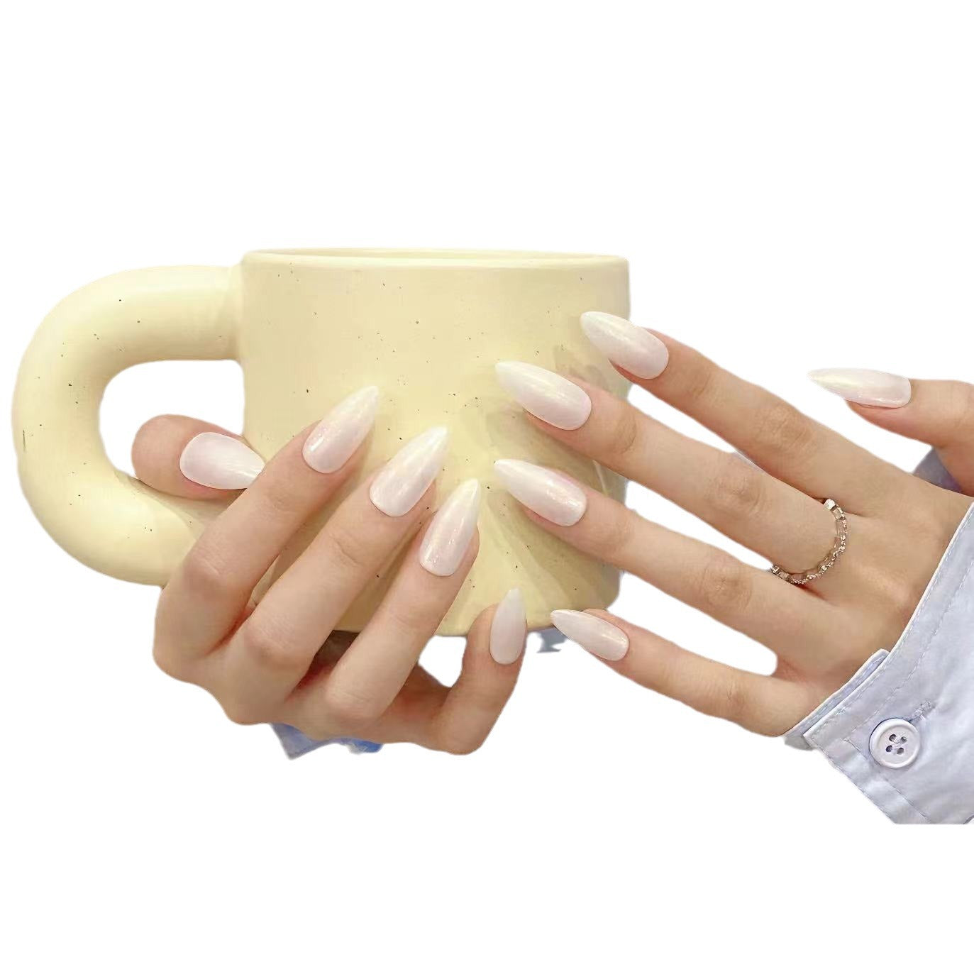 Uñas postizas hechas a mano (2025), populares, con luz de luna blanca, sencillas y versátiles, con fototerapia | 365nails