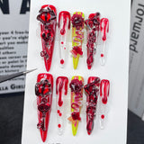 Unhas postiças artesanais estilo gótico escuro vento sangue rosa fresco picante ponta longa unhas postiças 365nails