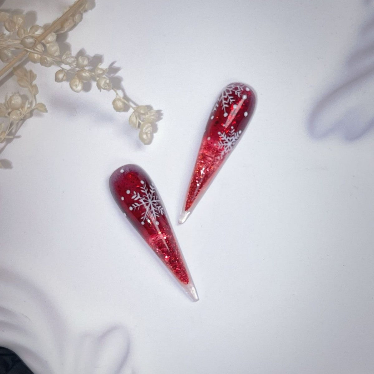 Title Ember Snow | Crimson Frost Crystal Press-On Nails