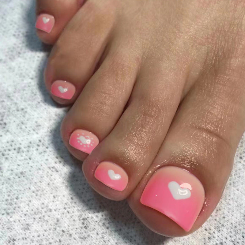 Nail art rosa mudança gradual pé branco peça de amor nail art finalizada patch curto |365nails