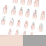 French 3D Silver Metallic Wind Pink Short Almond press-on nails