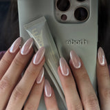 Simple bare powder solid color coating flash almond press-on nails