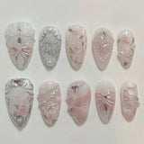 Sweet pink rose blush bow removable press-on nails