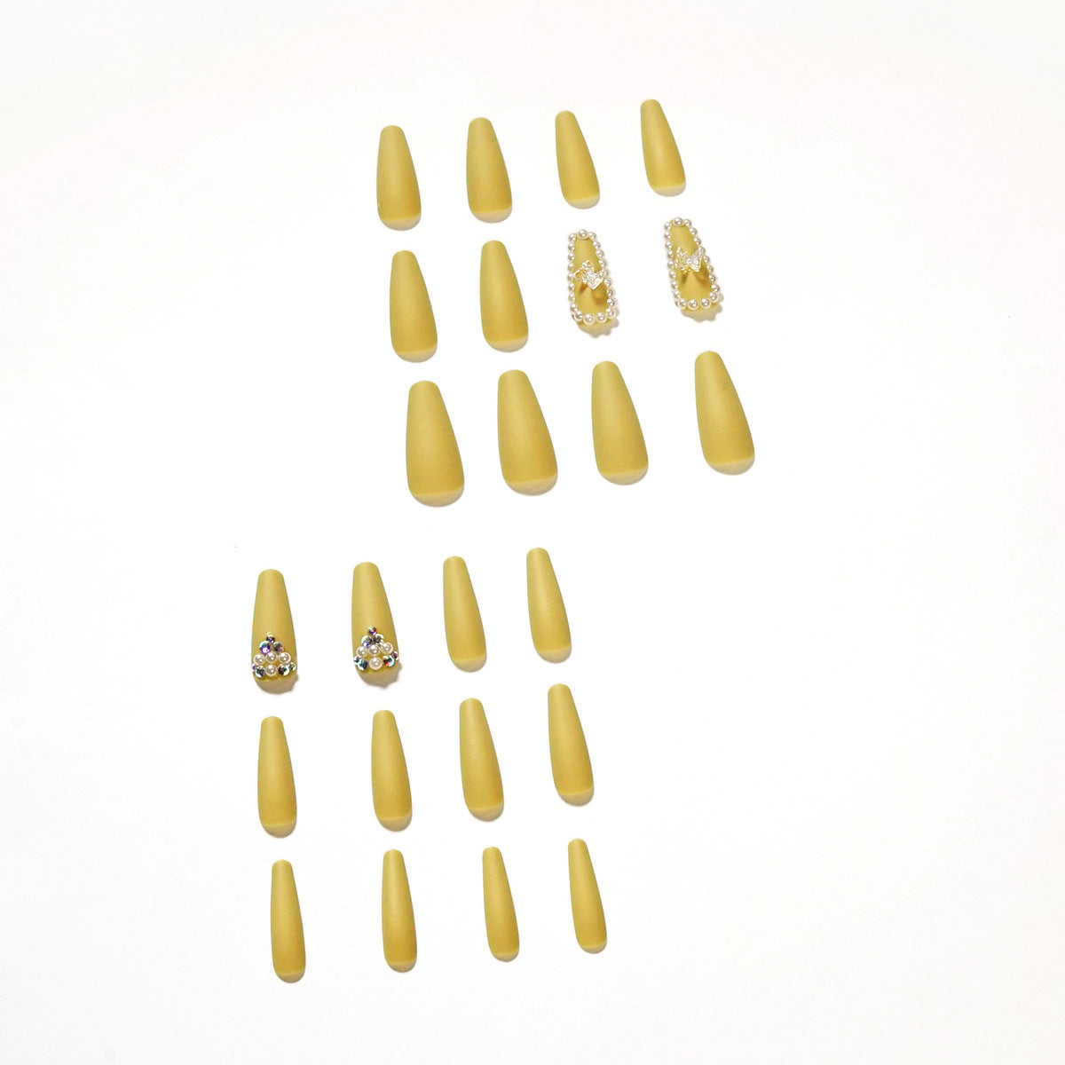 Mustard yellow-green butterfly nail art full drill nail patch white nail art wholesale|365nails