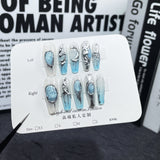 Unhas postiças de metal tridimensional azul safira olho de gato da indústria pesada, feitas à mão, transparentes, azuis, com mudança gradual, adesivo |365nails