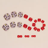 Manicura con estampado de leopardo dulce y fresco en burdeos brillante Modelo de uñas postizas para los pies con uñas postizas de chica elegantes y frescas 24 piezas en caja Piezas de uñas postizas para los pies a presión|365nails