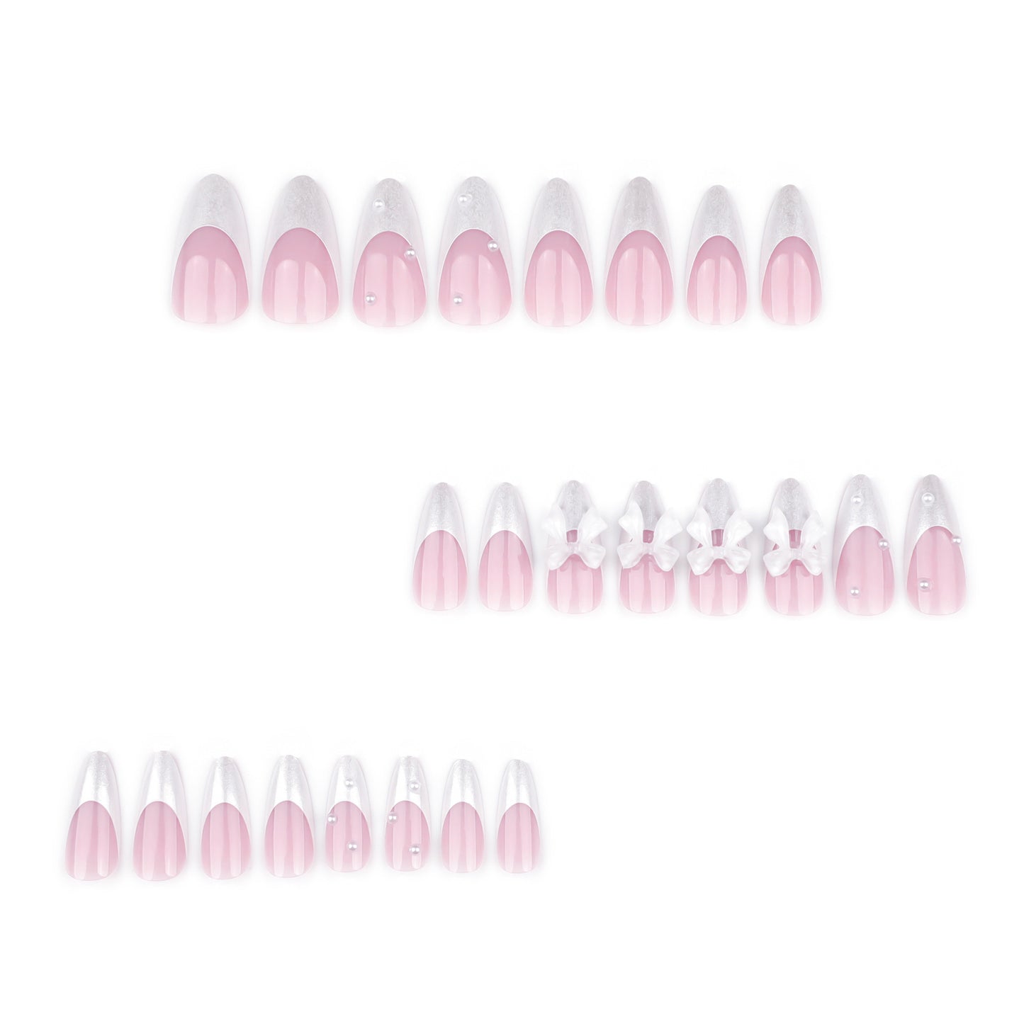 Simple ins three-dimensional white bow medium and long almond nail French white art piece|365nails