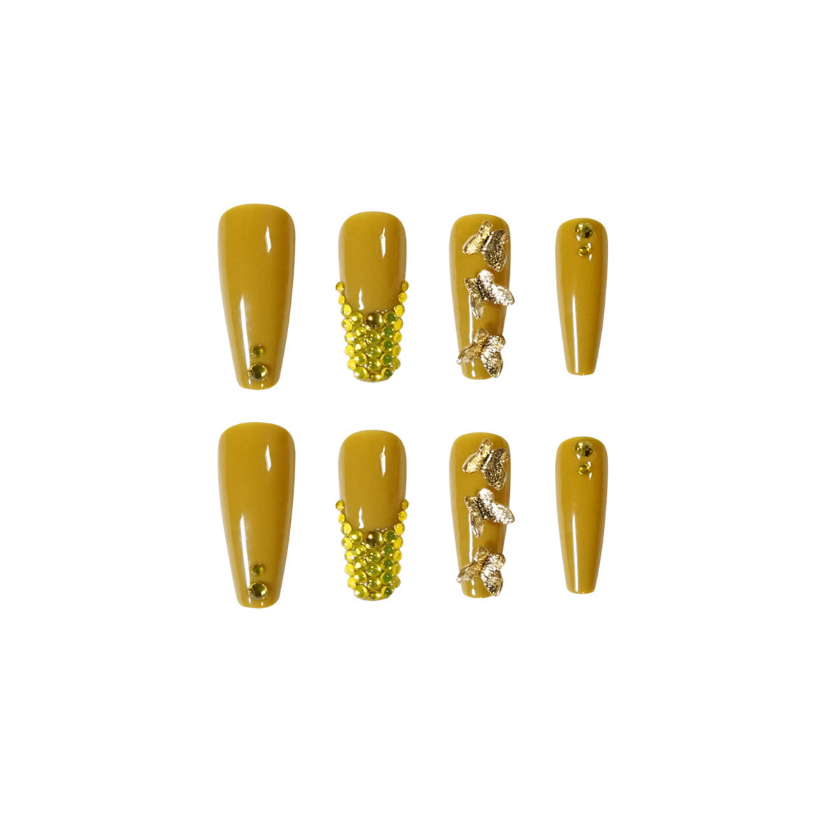 Mustard Yellow Full Diamond Wear Nail Butterfly Nail Art French Nail Patch Whitening Nail Art Patch Wear Nail Art Wholesale|365nails