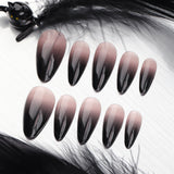 Halloween wear nail black French gradual change manicure short almond repeatable nail fake nails|365nails