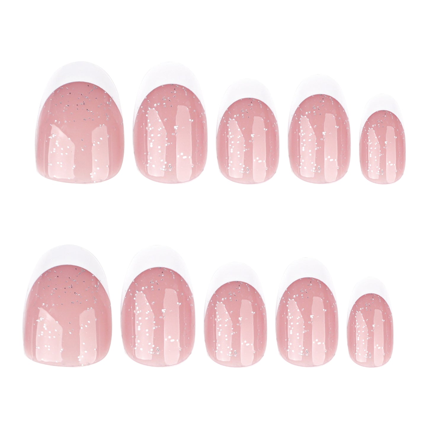 Simple classic French white edge short oval press-on nails glitter nail art tablets hot-selling fake nail wholesale|365nails