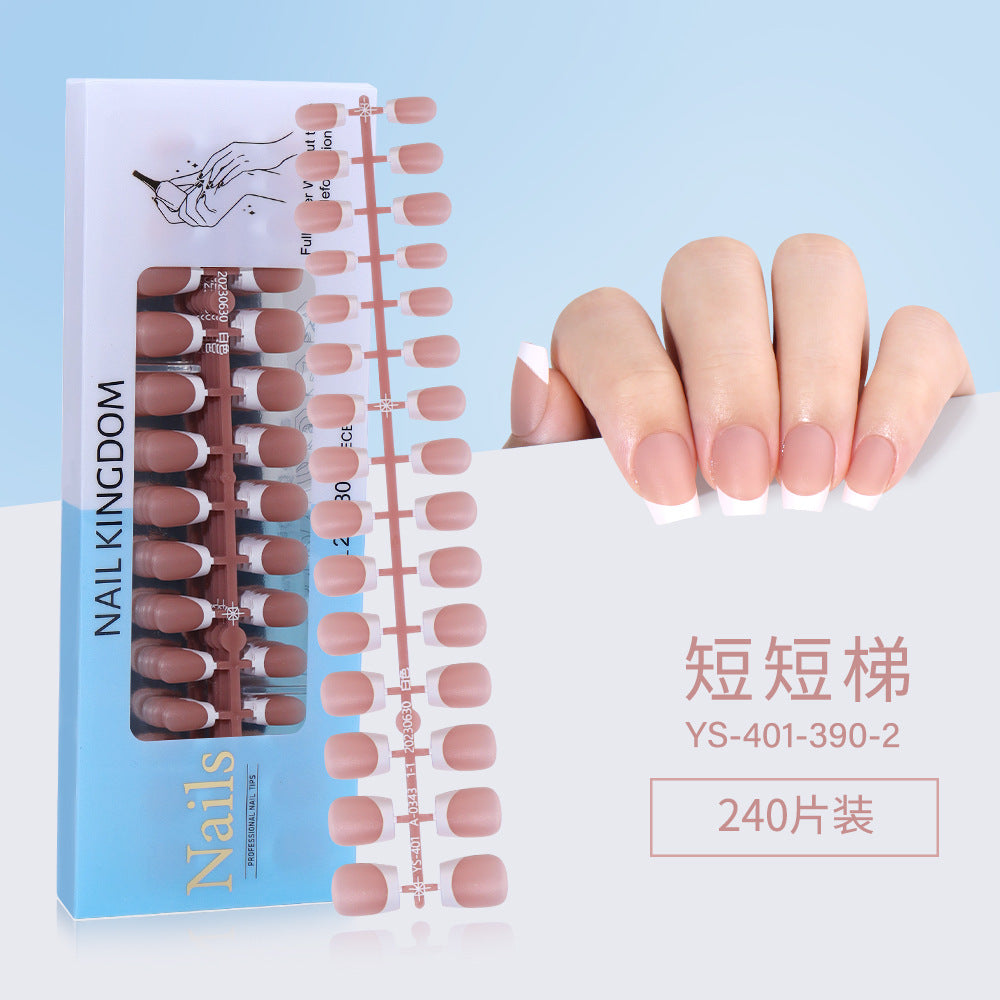 Nail Tips New French press on nails 240 pieces boxed fake nail manicure work in progress matte full sticker French nail piece