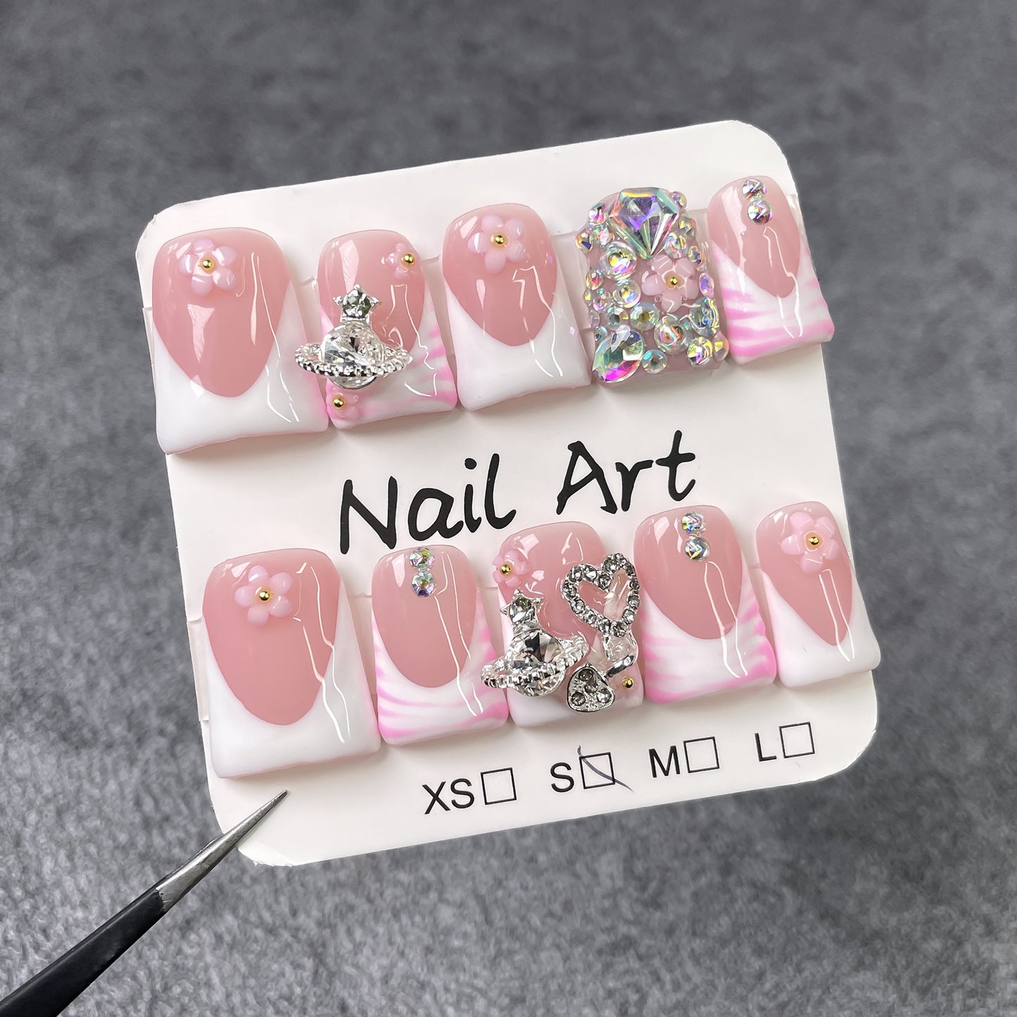 Uña con forma de pico de pato, manicura francesa dulce y sencilla, repleta de diamantes, destellos de hielo, uñas postizas hechas a mano de alta gama|365nails