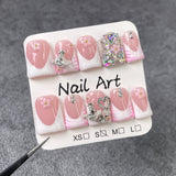 Duckbill Shape nail, sweet and simple French manicure, full of diamonds, flash ice, high-end handmade press on nails|365nails