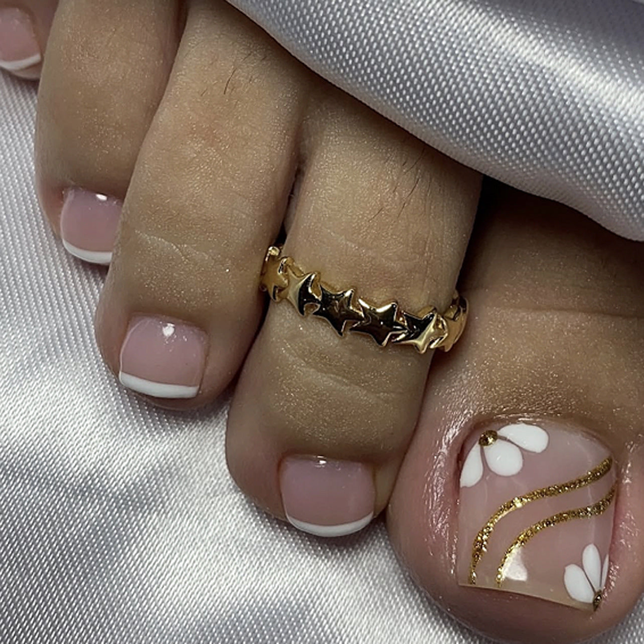 Small fresh white petals flower foot removable toe Wearable toe|365nails