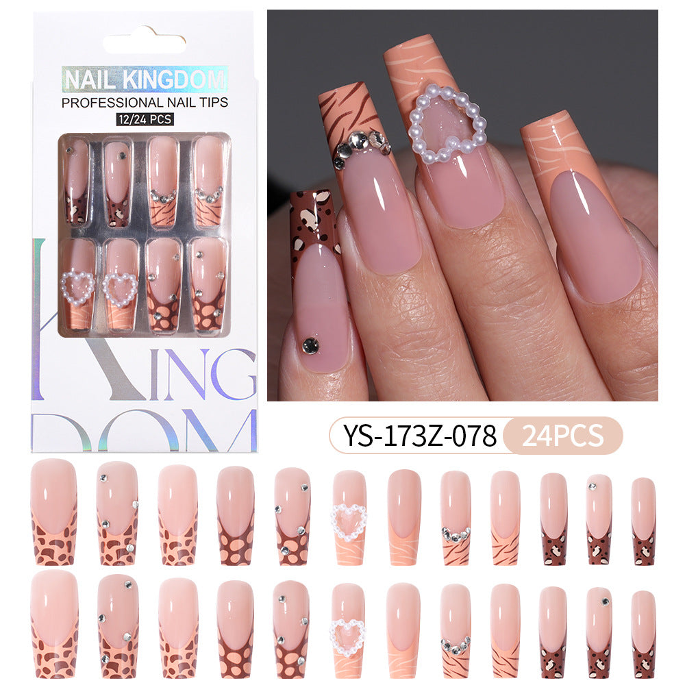 Press on nails fake nail patch extension nail Spice Girl medium rectangle removable 24 pieces with drill manicure