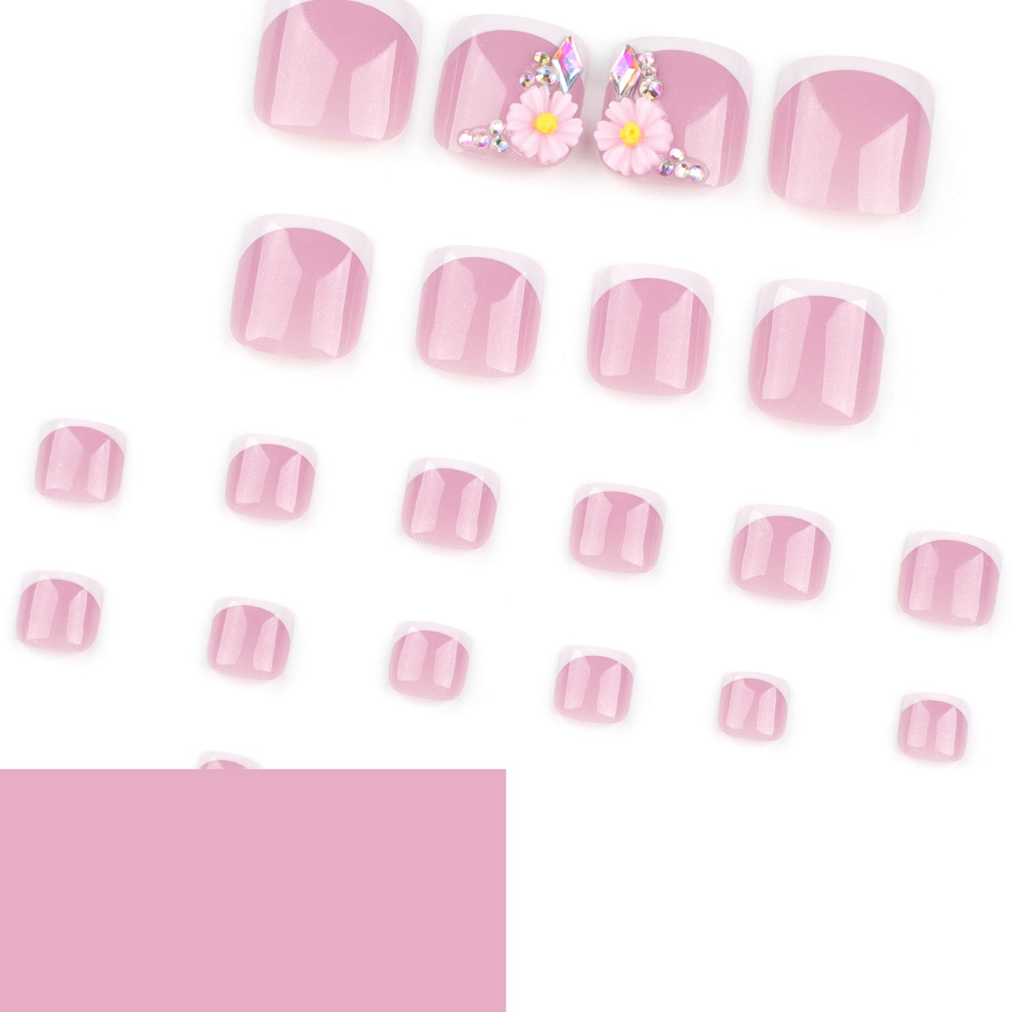 Uñas francesas blancas sencillas para prensar en las uñas de los pies, novedad de verano, manicura de pies con flores, taladro flash, venta al por mayor | 365nails