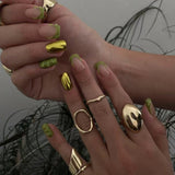 Fresh French Green 3D Gold Mirror Pink Short Square press-on nails