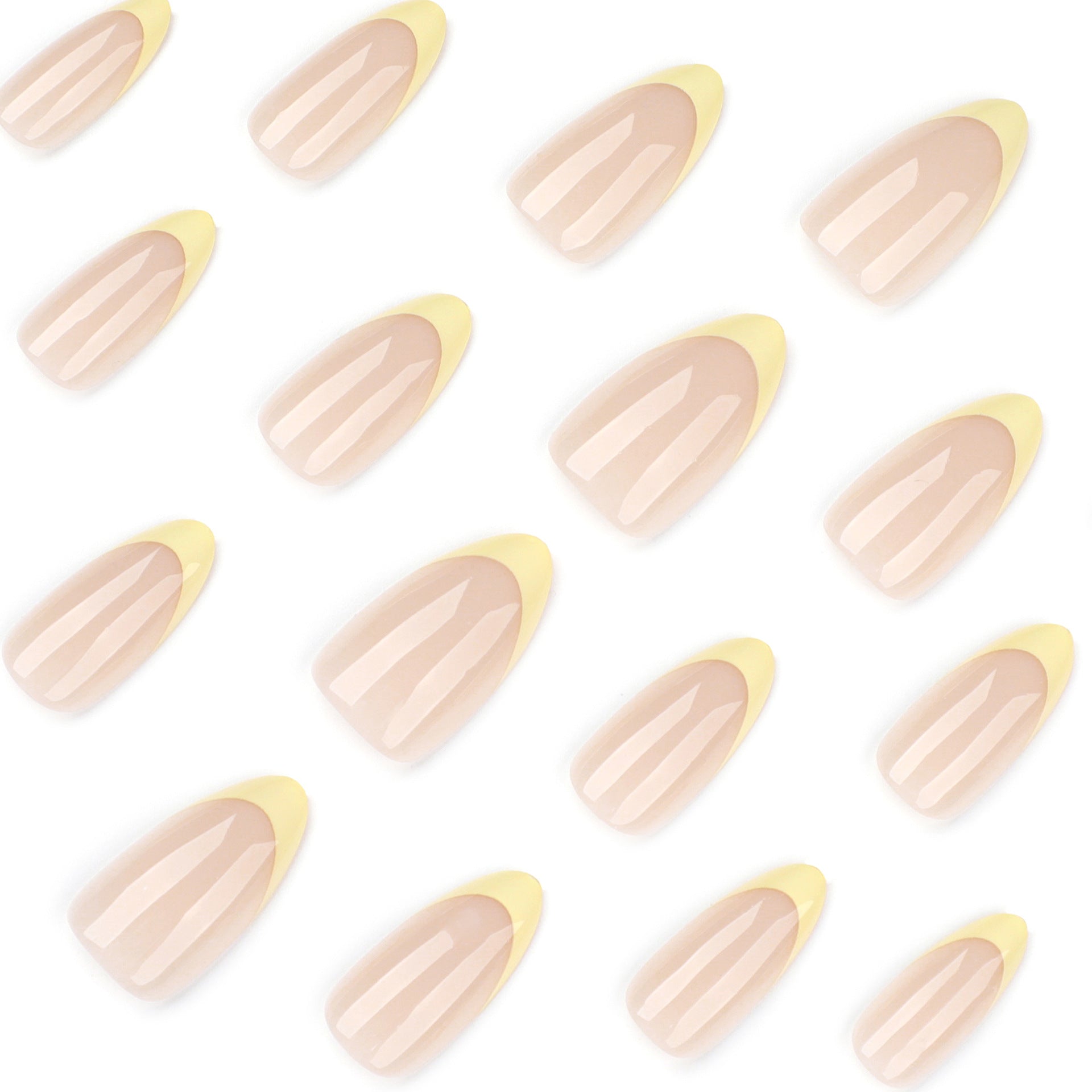 Cross-border foreign trade yellow French wearing nail simple manicure fake nail short almond wearing nail piece wholesale