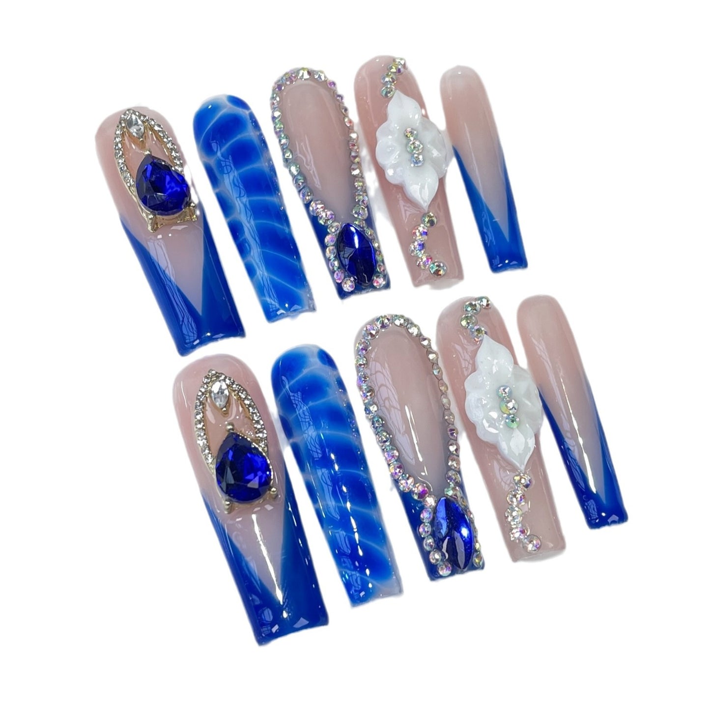 Medium and long water pipe nail art patch ice through French Handmade press on nails smudge snake skin personalized fake nail wholesale|365nails